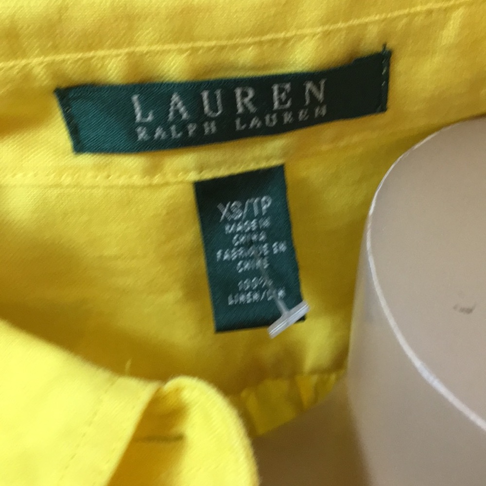NWOT Lauren Yellow Linen Button Down Pocket Shirt - Picture 4 of 4